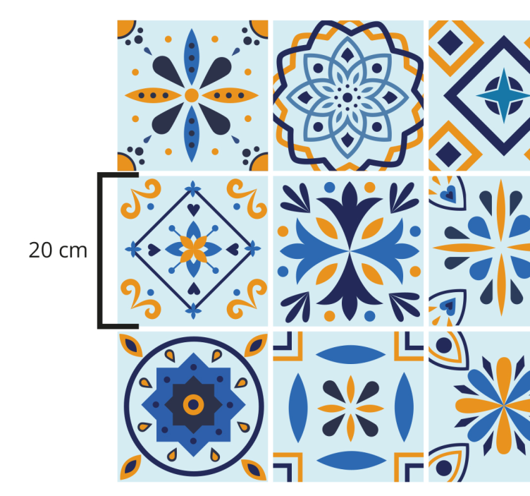 Blue background tile pattern kitchen vinyl rug - TenStickers