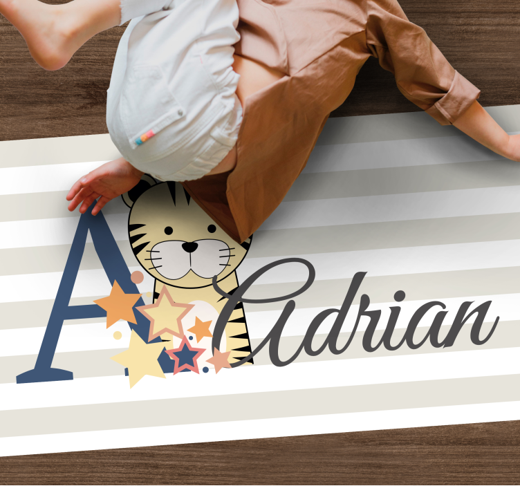 Striped baby tiger with name nursery rug - TenStickers