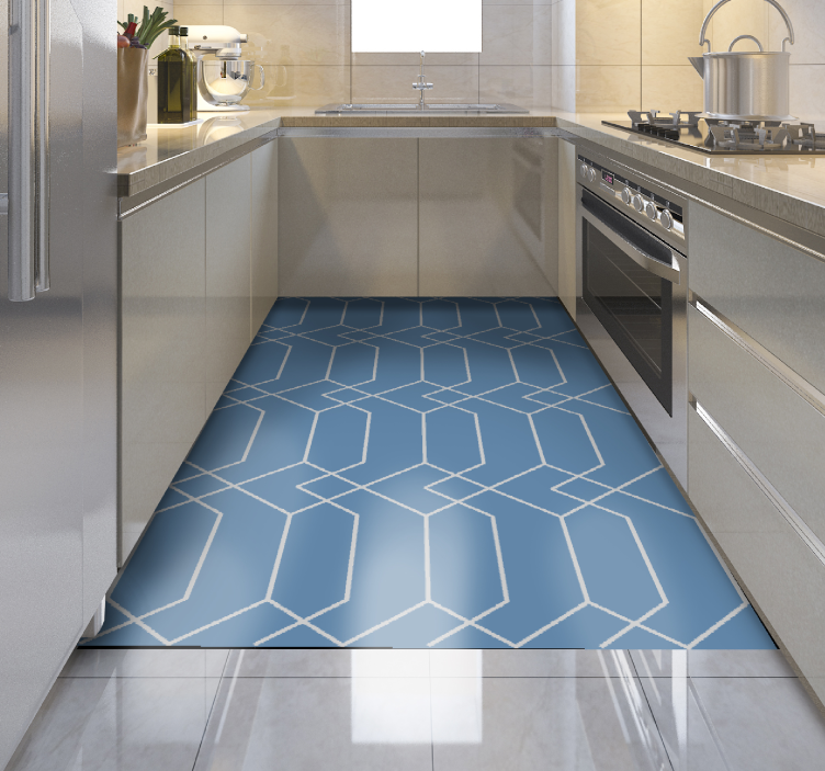 Abstract Blue Stripes geometric rug - TenStickers