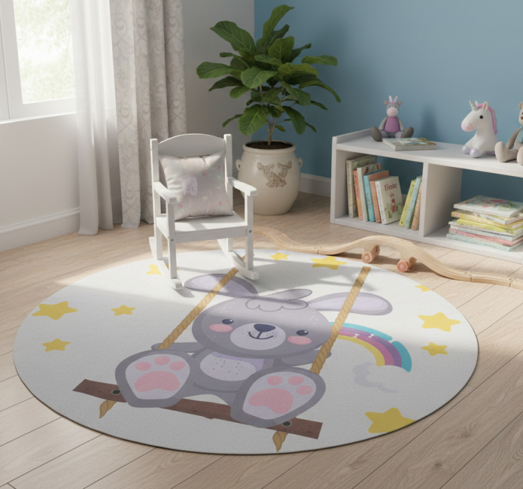 Animal mat bunny on starry swing - TenStickers