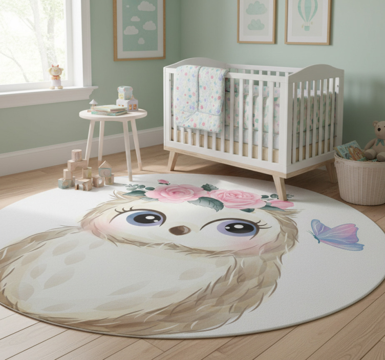 Animal mat featuring baby owl and flowers - TenStickers