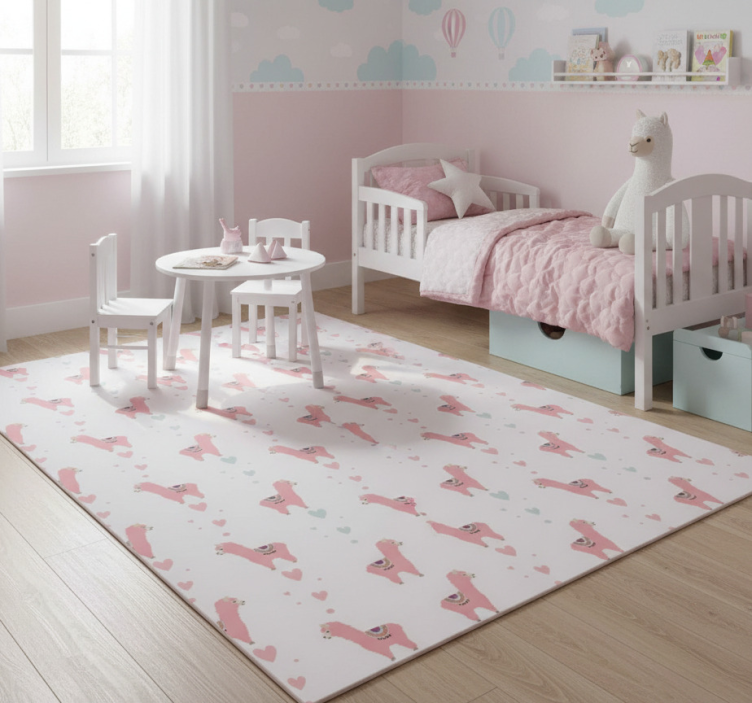 Animal mat in pink llama pattern - TenStickers