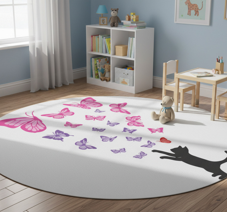 Animal mat playful cat butterflies - TenStickers