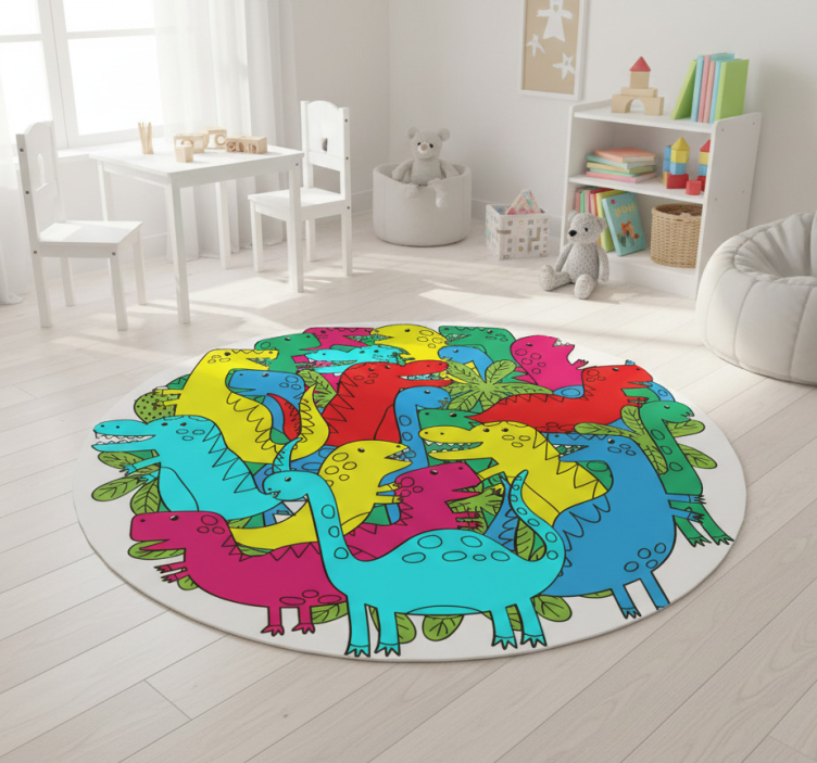 Animal mat round colorful dinosaur for kids - TenStickers