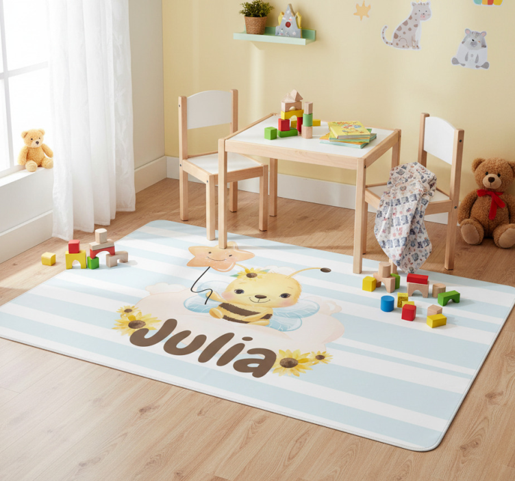 Animal mat with cute bee design and name - TenStickers