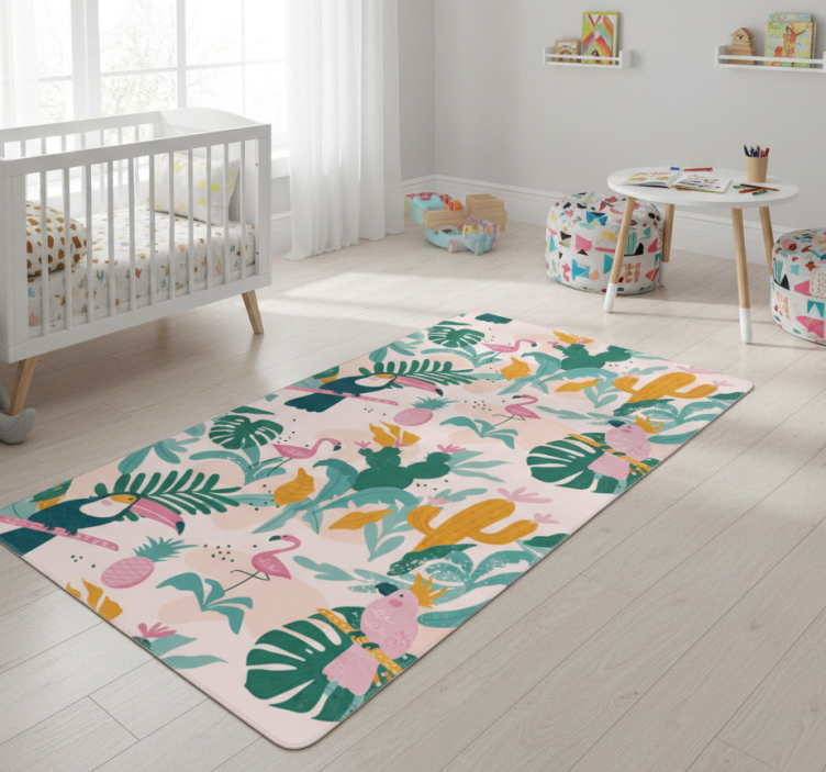 Animal mat with green birds and leaves design - TenStickers
