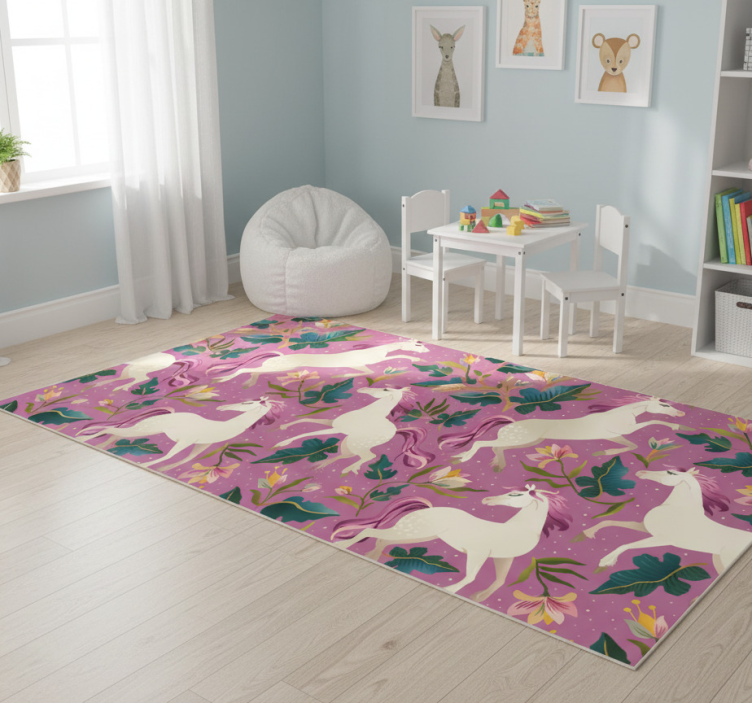 Animal mat with pink floral horse design - TenStickers