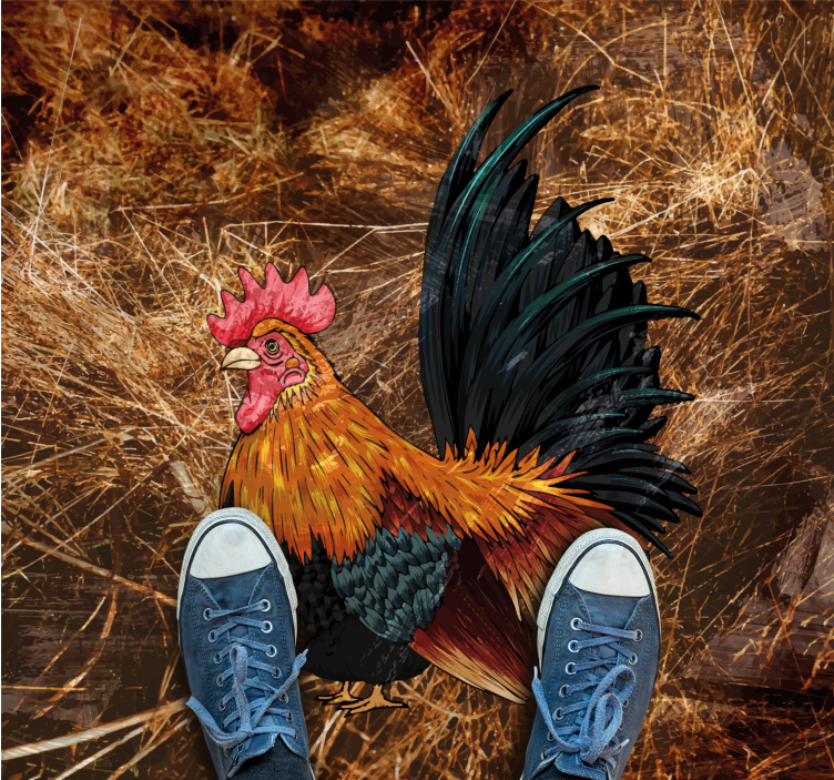 Animal print rug with colorful rooster design - TenStickers