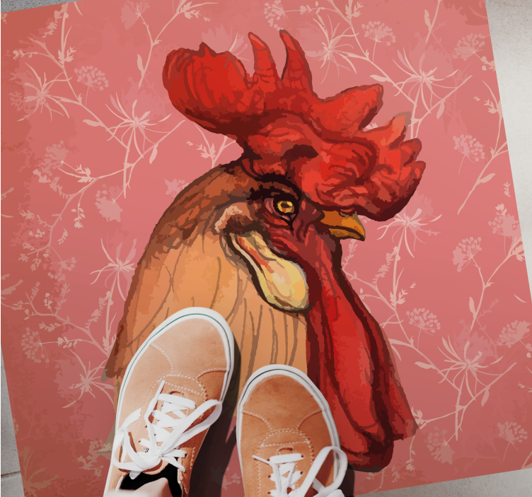 Animal print rug with rooster floral design - TenStickers