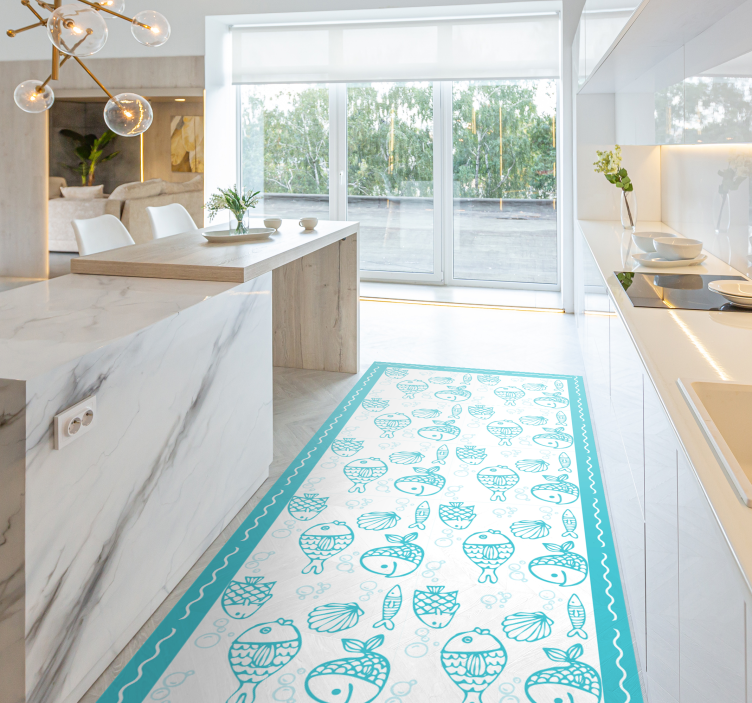 Blue aquatic animals kitchen mat - TenStickers
