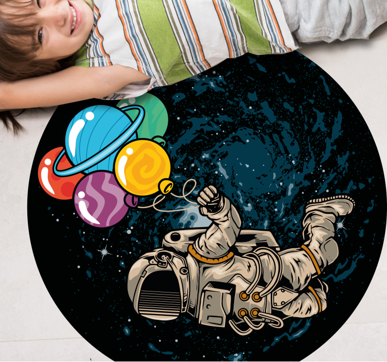 Astronaut with balloons kids rug - TenStickers