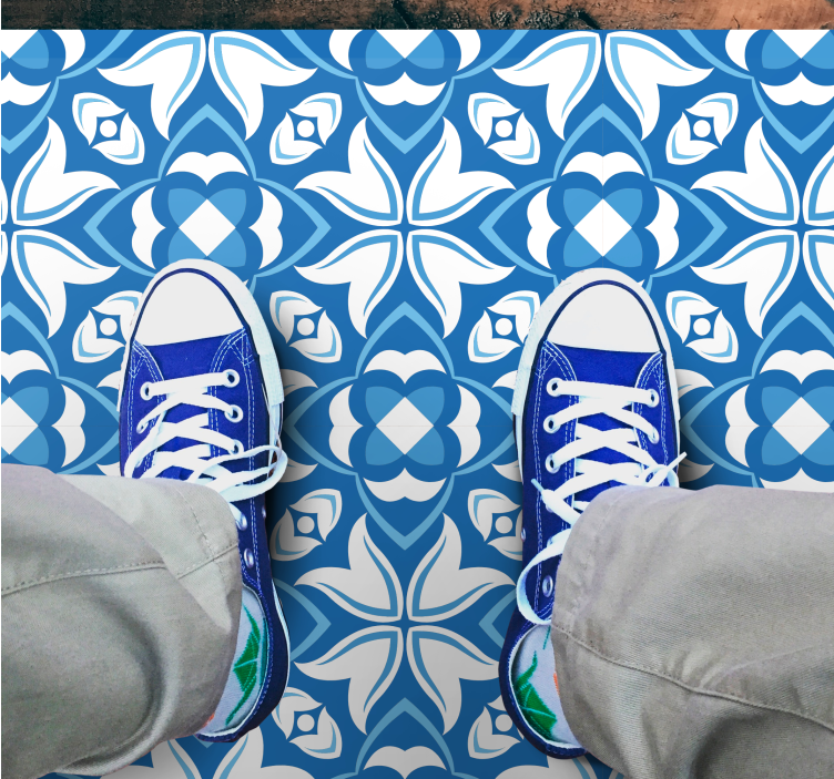 Azure Blossom Motif tile carpet - TenStickers