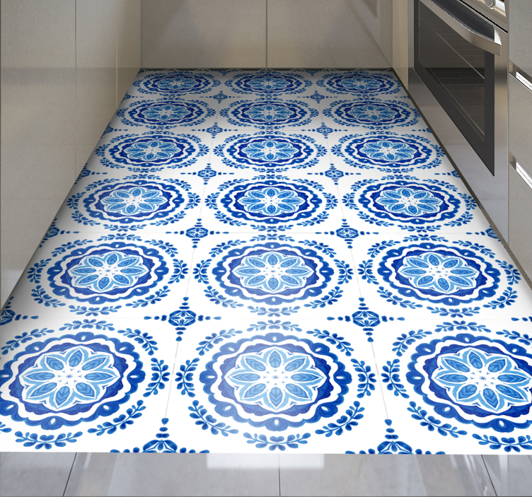 Azure blossom motifs kitchen mat - TenStickers