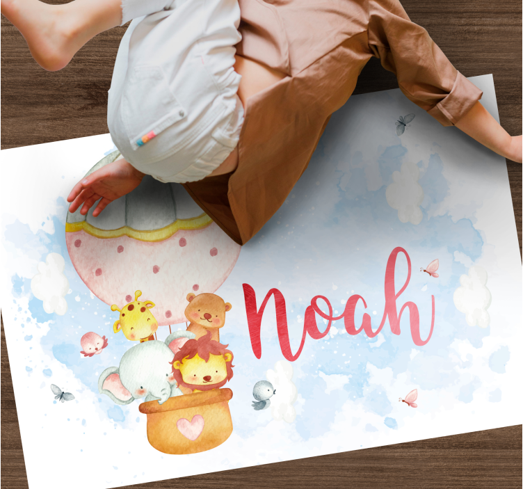 Balloon adventure with name nursery rug - TenStickers