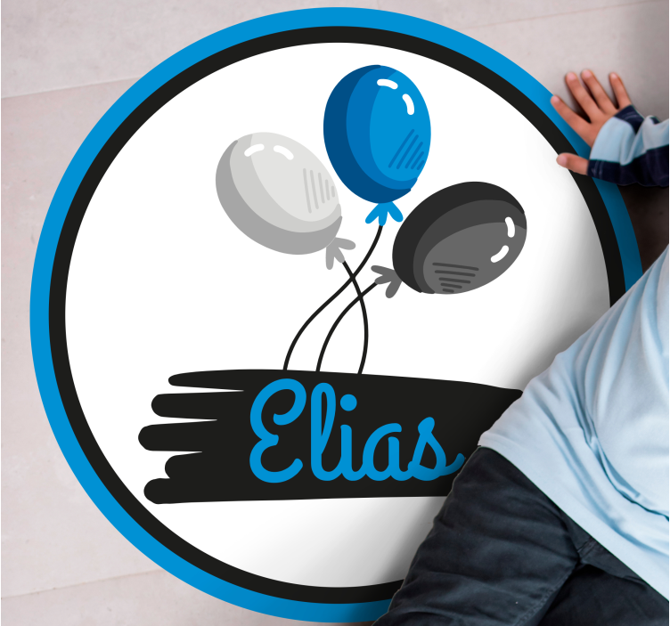 Personalised grey and blue balloons kids rug - TenStickers