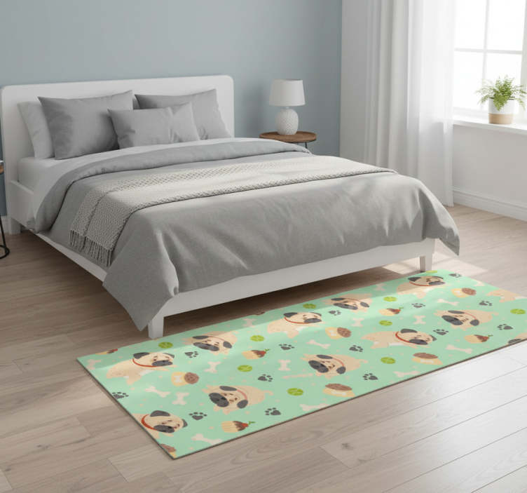 Bedroom carpet plump bulldog with a bone - TenStickers