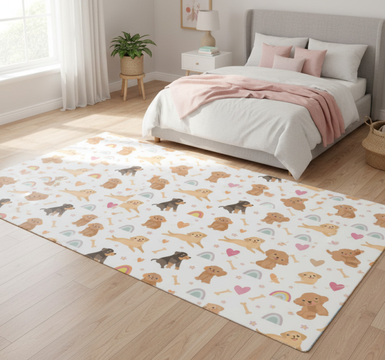 Bedroom carpet with cute dog and rainbow design - TenStickers