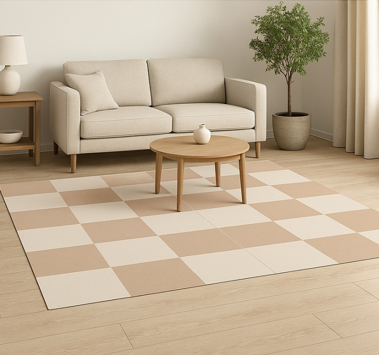 Beige chequered pattern square rug - TenStickers