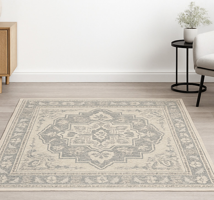 Beige elegant tiles living room rug - TenStickers