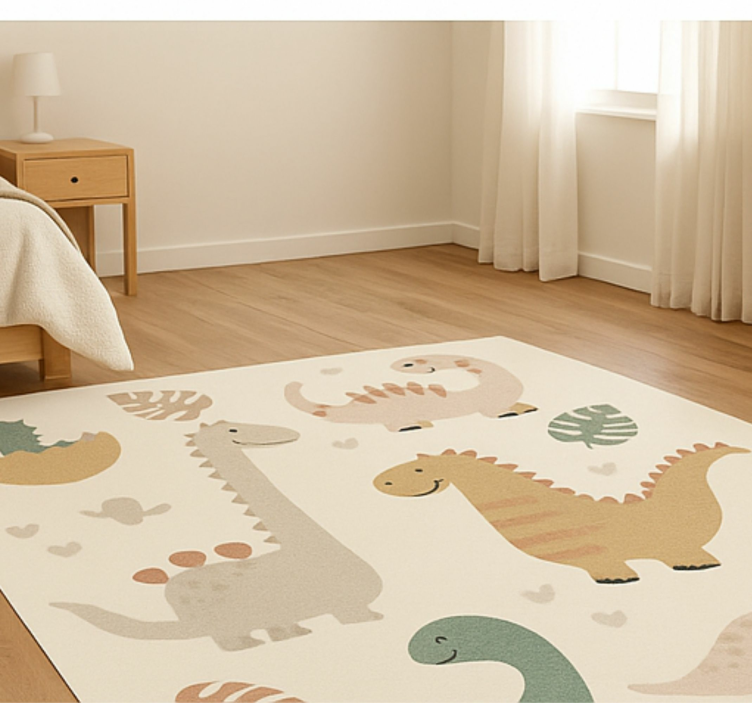 Beige Jurassic design kids rug - TenStickers