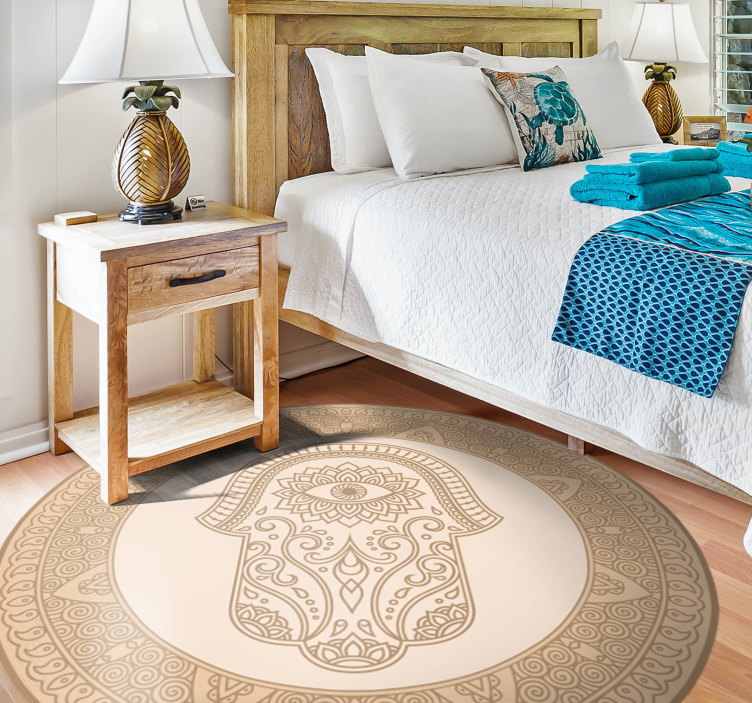 Beige mandala hand of Fatima ethnic vinyl rug - TenStickers