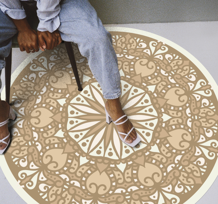 Beige stylish circular design mandala rug - TenStickers