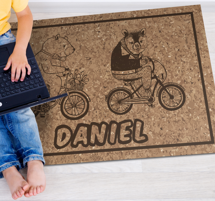 Bicycling bears with name kids rug - TenStickers