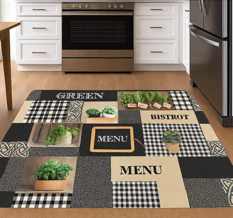 Black and white bistro kitchen vinyl mat - TenStickers