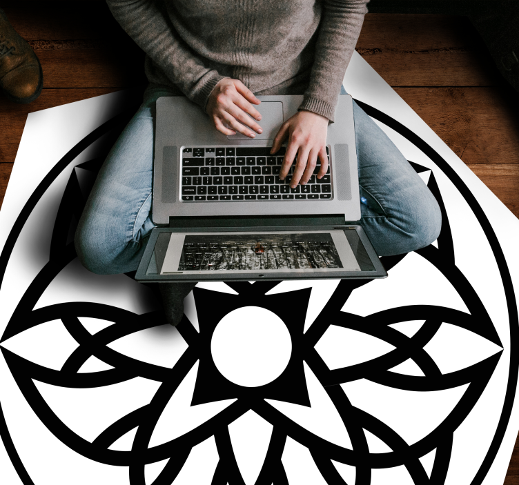 Black and white design mandala rug - TenStickers