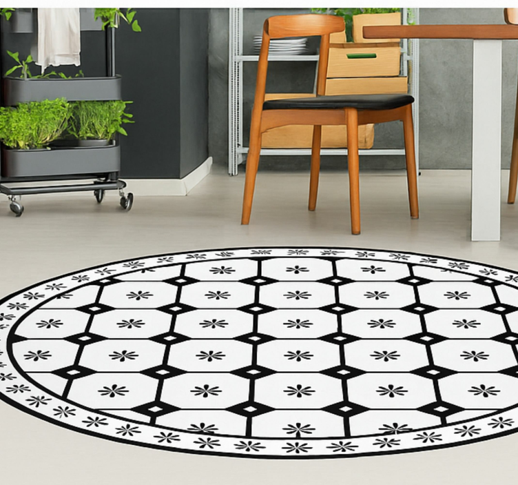 Black-and-White Tile Pattern dining room rug - TenStickers