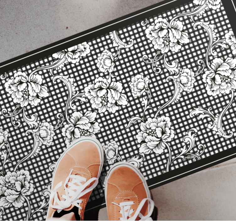 Black white gingham pattern entrance hall tiles - TenStickers
