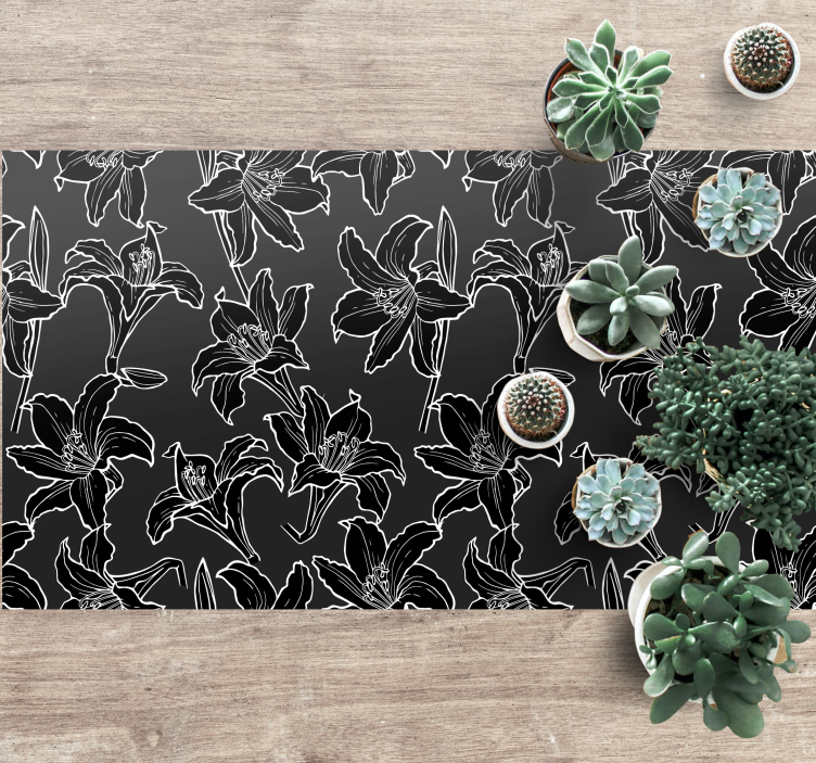 Black Flower Composition floral rug - TenStickers