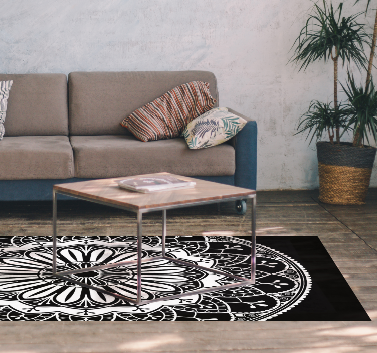 Black botanical motif mandala rug - TenStickers