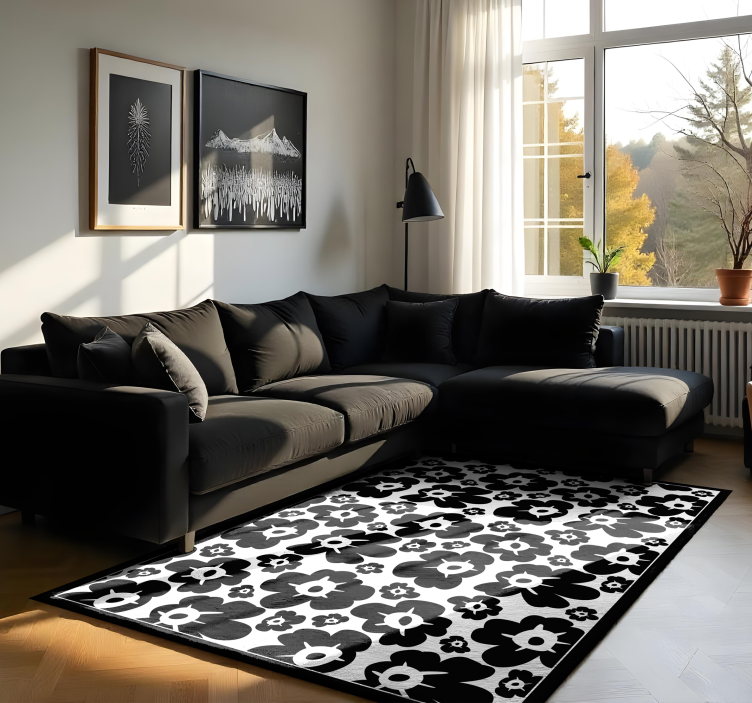 Black poppy floral rug - TenStickers