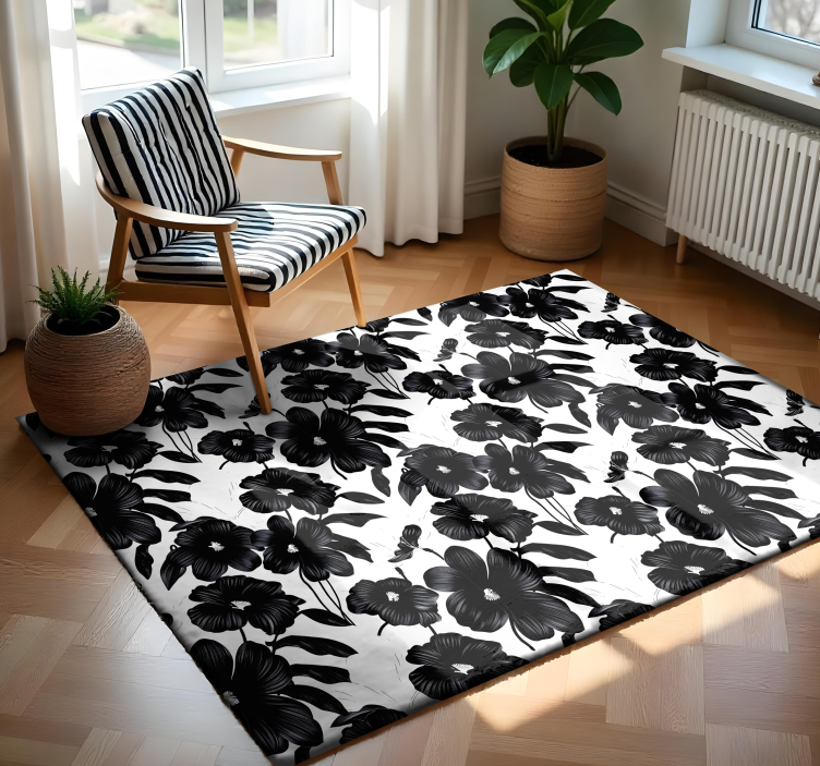 Black poppy floral vinyl rug - TenStickers