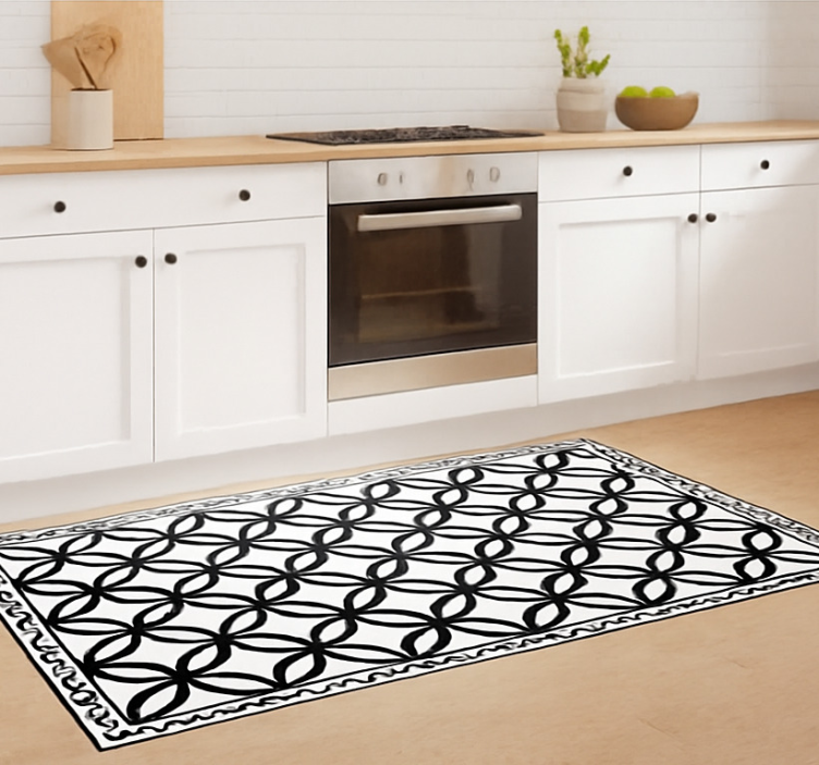 Black white ornate  kitchen vinyl mat - TenStickers