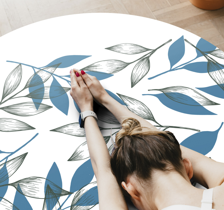 Blue and green leaves floral vinyl rug - TenStickers