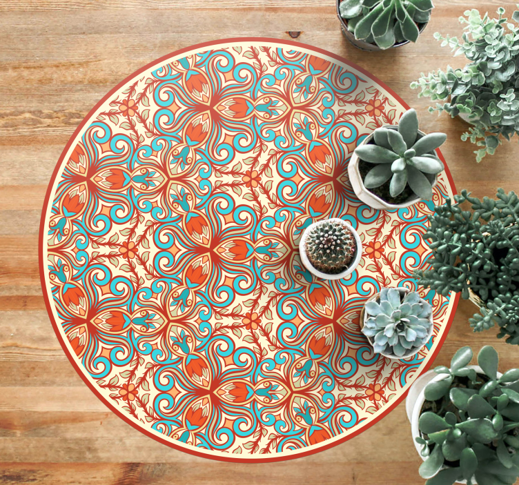 blue and orange ornaments tile carpet - TenStickers