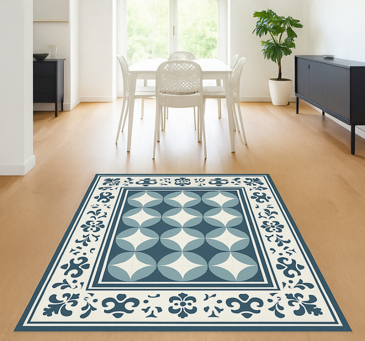 Blue and white motif tile carpet - TenStickers