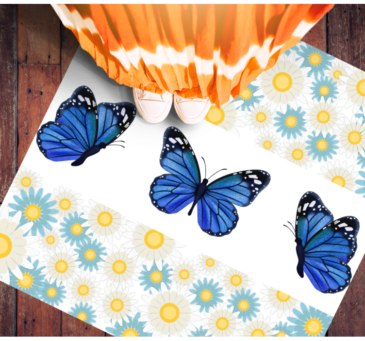 Blue butterflies floral rug - TenStickers