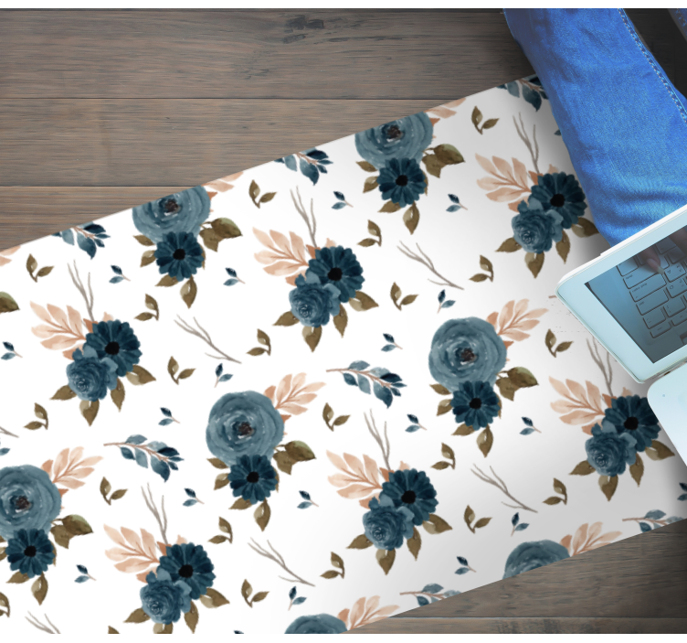 Blue elegant roses floral rug - TenStickers
