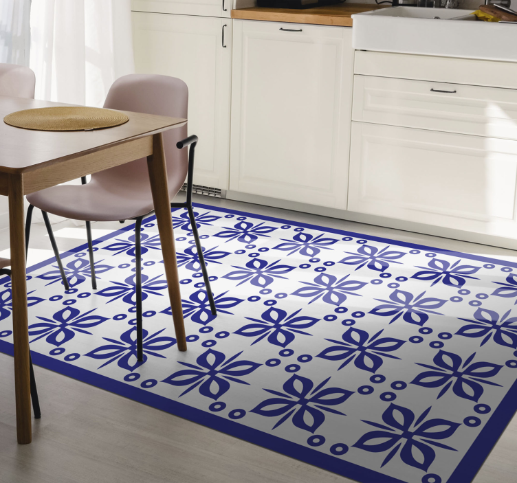Blue floral element tile carpet - TenStickers