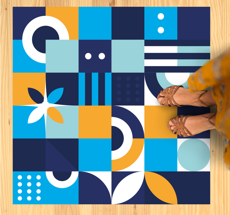 Blue geometric design ethnic rug - TenStickers