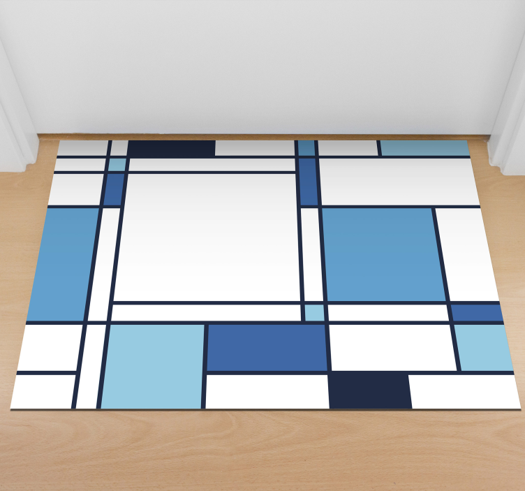 Blue geometric motif modern rug - TenStickers