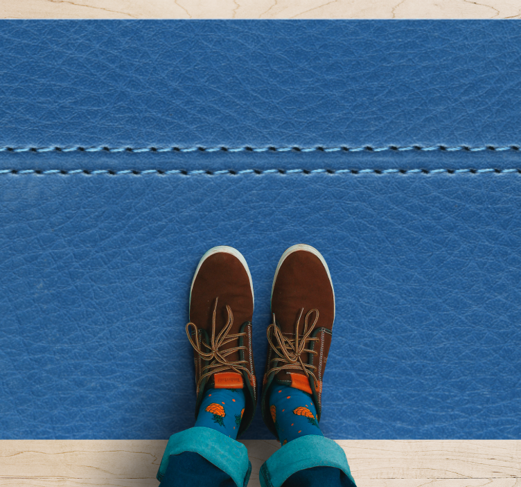 Blue Leather Stitching wood effect rug - TenStickers