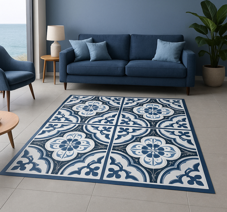 Blue "majorica" portuguese living room rug - TenStickers