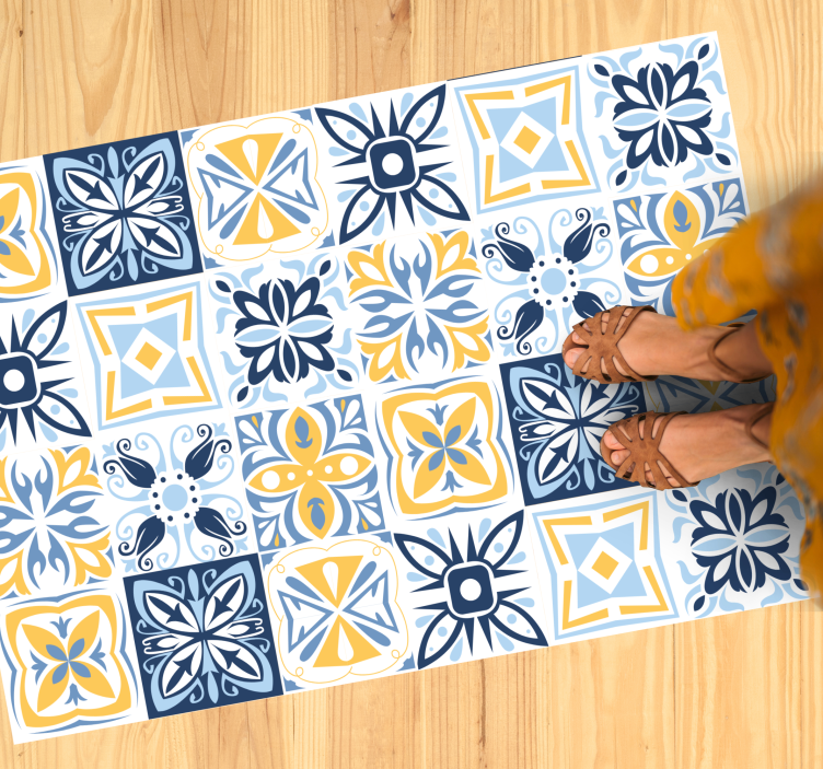 Blue Yellow Tiles mosaic rug - TenStickers