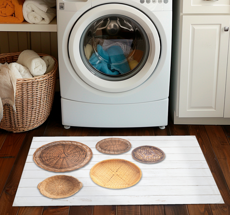 Wicker Baskets Wooden Texture grey rug - TenStickers