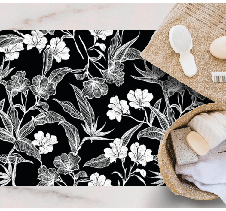 Black and white elegance floral rug - TenStickers