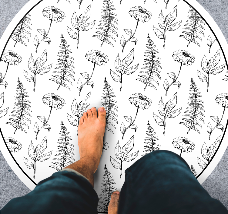 Floral Black Outline circular rug - TenStickers